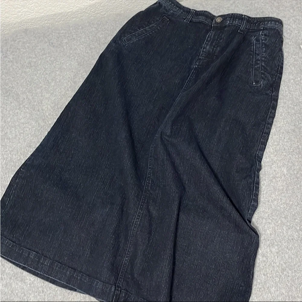 Black Midi Maxi Denim Skirt Size 10 Stretch Modest Y2K Minimalist Capsule